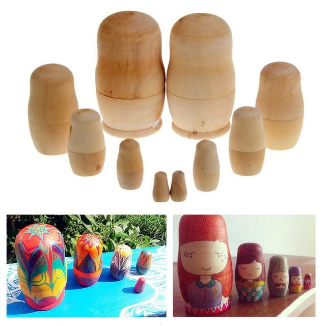 DIY Set of 5 Russian Matryoshka Wooden Blank Nesting dolls Hand Painted Gift 