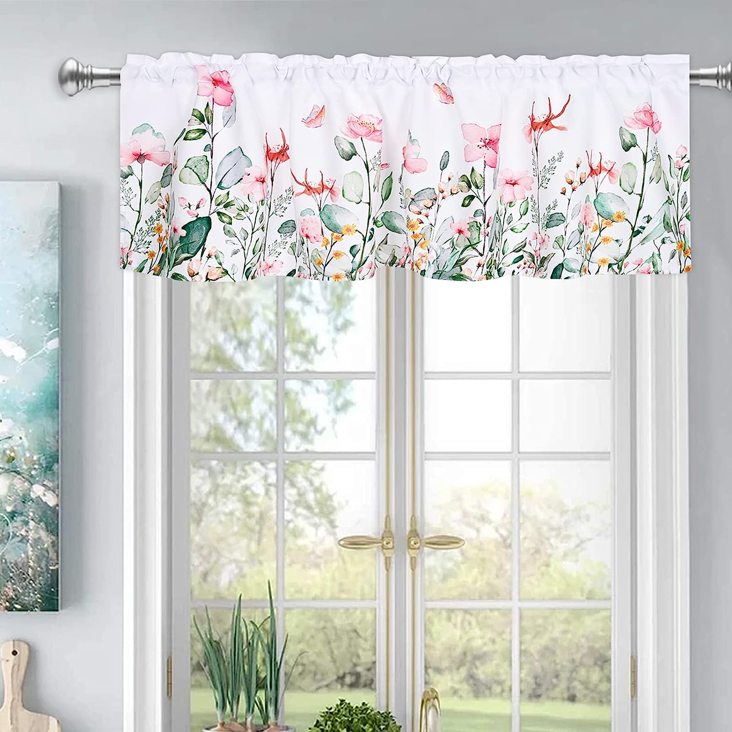 Alishomtll Floral Pattern Kitchen Valance Curtains High Quality Polyester 52x18 Inch Rod 7028