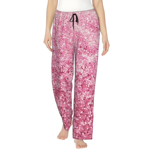 Balery Pink Glitter Pantalones de pijama para mujer, pijamas ultraligeros, pantalones de estar por casa-Small