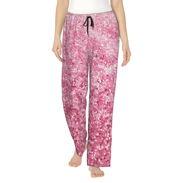 Fotbe Pink Glitter Pantalones de Pijama para Mujer, Pantalones de Dormir, Pantalones Pj con Cordón y Bolsillos-3X-Large