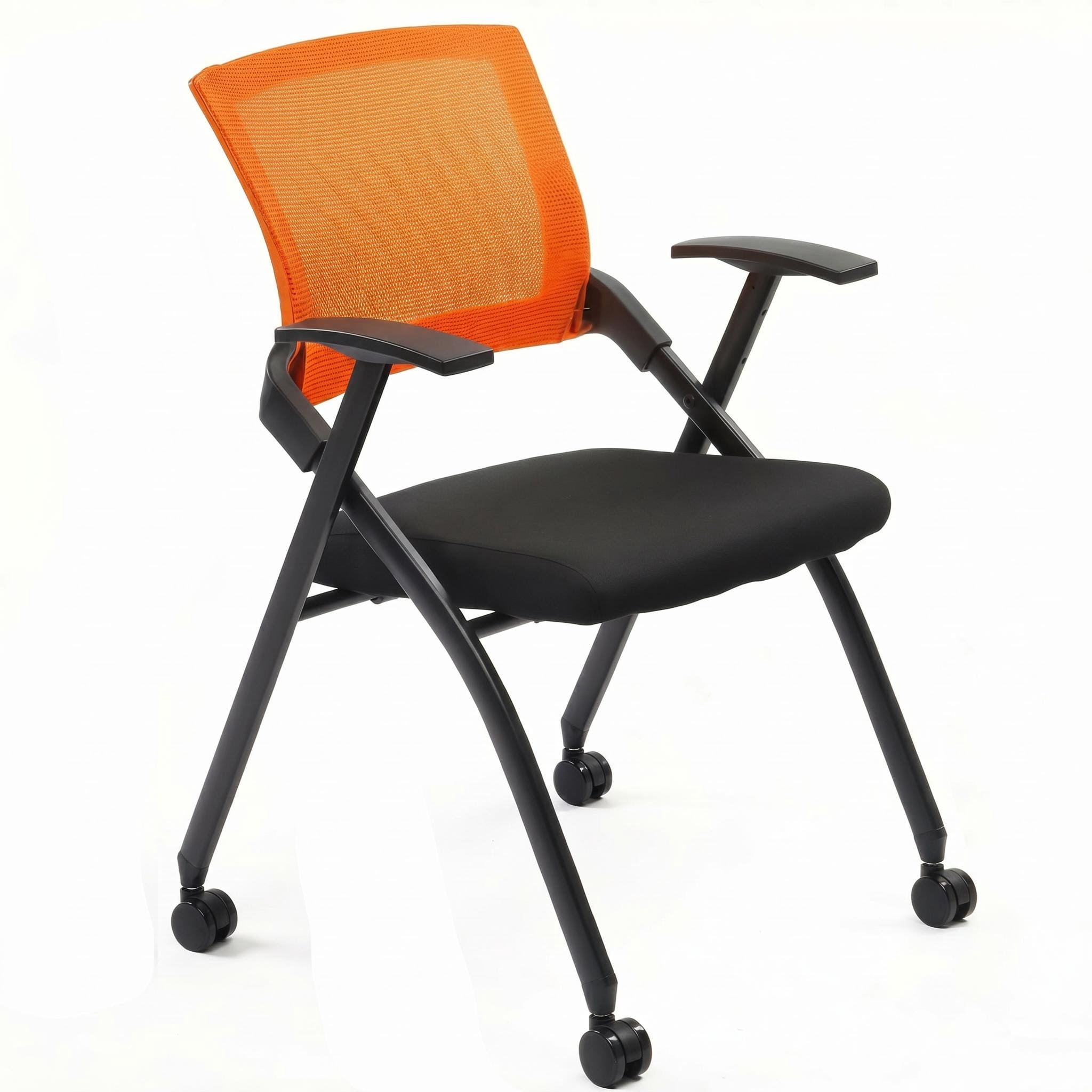 2 Pack Stackable Conference Room Chairs with Wheels, Folding Office Chair with Rebound Back, Padded Seat for Training Room, Guest, Reception, Event, Capacity 350lbs, Orange