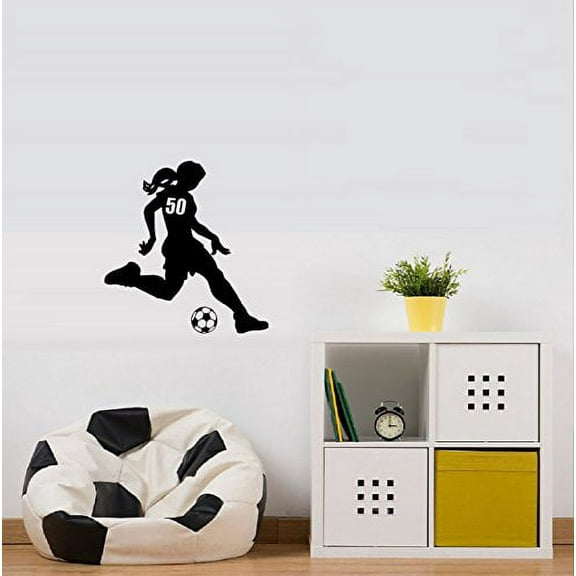 Decal ~ SOCCER GIRL ~ WITH CUSTOM NUMBER ON JERSEY: WALL DECAL 13" X 15"