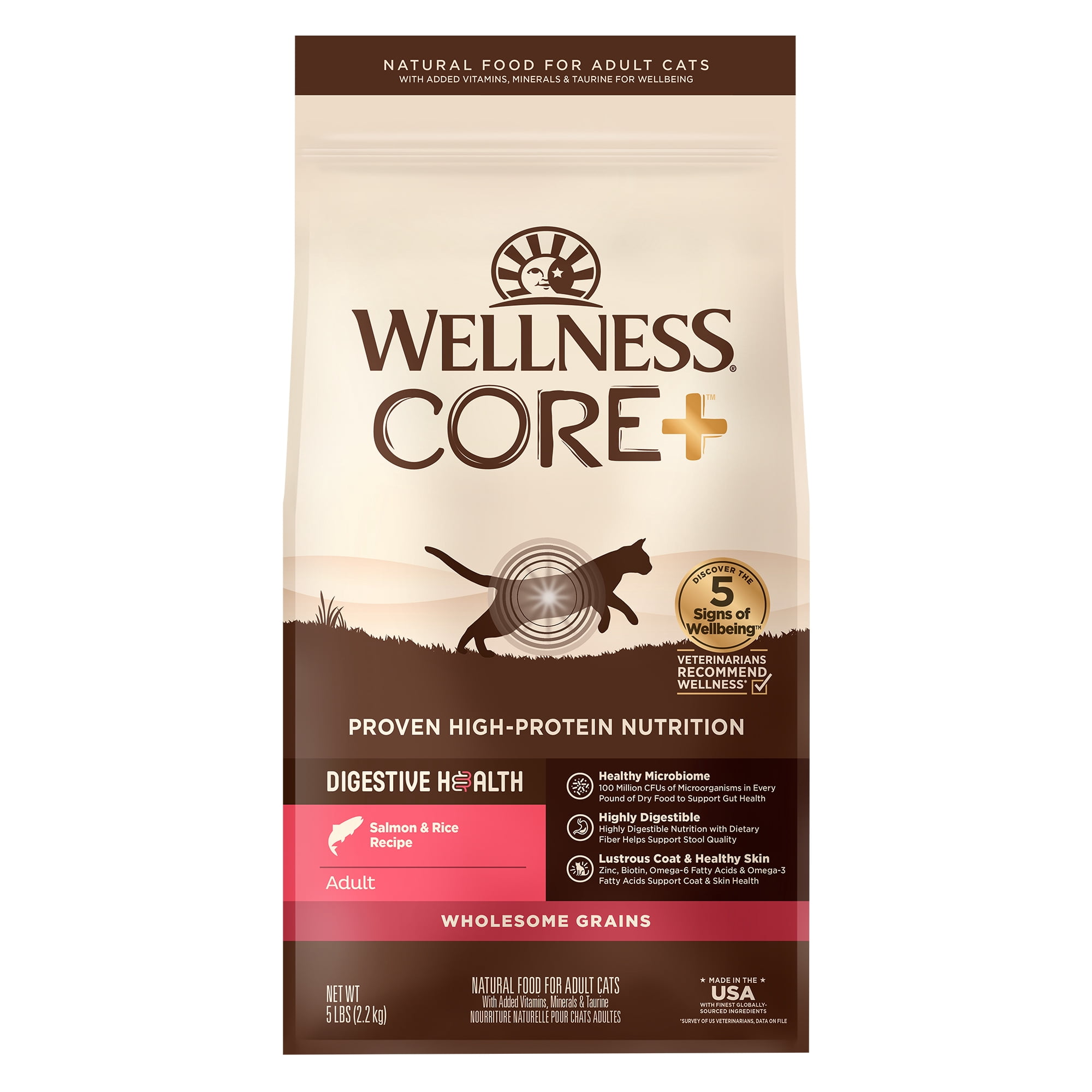 Wellness CORE+ Digestive Health Salmon & Rice Dry Cat Food, 5 Pound Bag