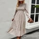 thumbnail image 3 of Vestido floral de cintura alta Vestido midi de fibra de poliéster con cuello redondo elástico de manga larga para citas Verde S, 3 of 8