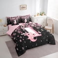 thumbnail image 3 of Manfei Girls Pink Monogrammed Bedding Comforter Set 7 Pieces, Personalized Letter I Queen Bedding Sets, Kawaii Axolotl Cherry Blossoms Queen Sheet Sets, Breathable Home Decor, 3 of 8