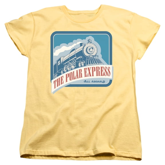 Trevco Sportswear WBM372-WT-2 Polar Express All Aboard Womens Short Sleeve T-Shirt, Banana - Medium