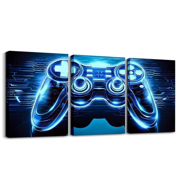 Erosebridal Gamer 3 Piece Canvas Wall Art for Living Room Bedroom 12"x16"x3pcs Gaming Office Wall Decorations Artwork Posters Modern Game Console Controller Bathroom Decor Blue Black
