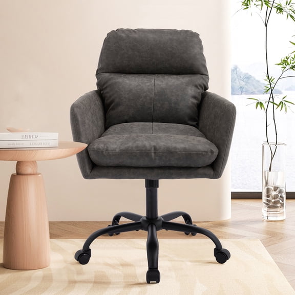 Nmkwnr Adjustable Height Swivel Office Chair with Wheels, PU Leather Task Chair for Office, Bedroom, Living Room, Gray