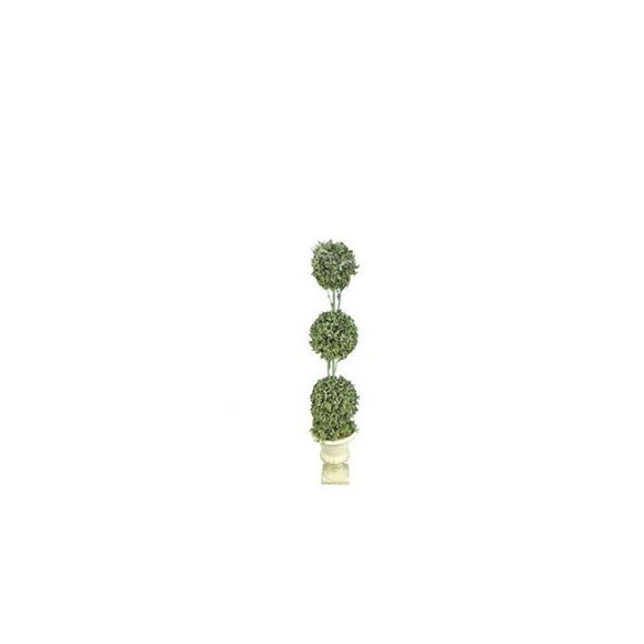 35 Po. Plante Artificielle Topiaire en Faux Bois avec Triple Boules en Pot, Vert Givré