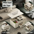 thumbnail image 5 of Llinc Store Modern Lift-Up Coffee Table with 4 Stools Set for Living Room Expandable 1 Hidden Storage + 2 Drawers Space Saving Folding Dining Table, 5 of 11
