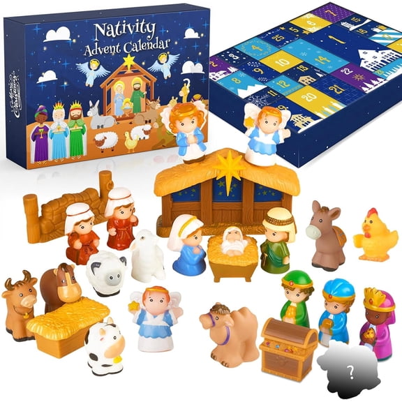 FDEEOM Easter Decor Nativity Advent Calendar 2026 , Christmas Story Nativity Playset Christian Advent Calendar for Toddlers, Kids, Boys, Girls, 25pcs Nativity Scene Set Toys for Adult Child