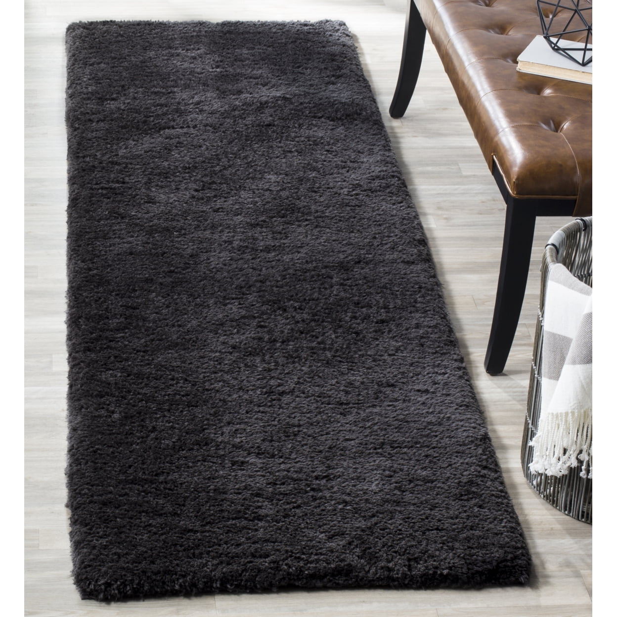 SAFAVIEH Sybella Solid Plush Polyester Sheep Shag Area Rug, Charcoal, 5' x 8'