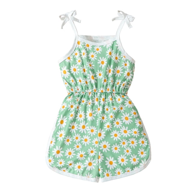 Gupgi Barboteuse Fleurie pour Tout-Petites Filles, Été, à Nouer, Sans Manches, Combinaison Courte, 1T-5T, Barboteuse à Bretelles pour Enfant