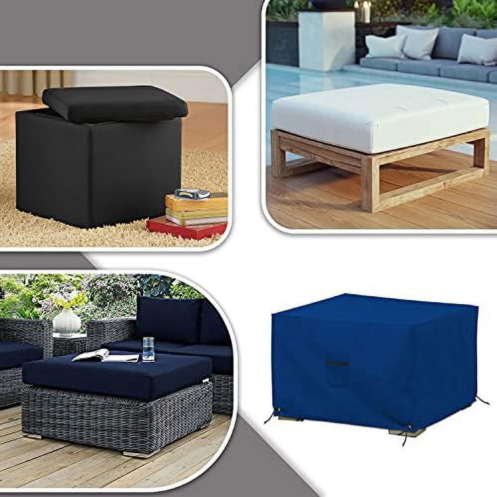 COVERS&ALL Square Ottoman Cover, Heavy Duty 18 Oz Waterproof UV & Weather Resistant Patio Garden Furniture Stool Protector Indoor Outdoor with Air Vents & Drawstrings (26" L x 26" W x 18" H, Blue)