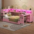 thumbnail image 6 of Twin Size Daybed with Drawers and Bookcase Storage,Corner Bed Frame with Desk,Charging Station and Led Lights,Twin Metal Platform Bed Frame with Open Shelves,Pink, 6 of 13