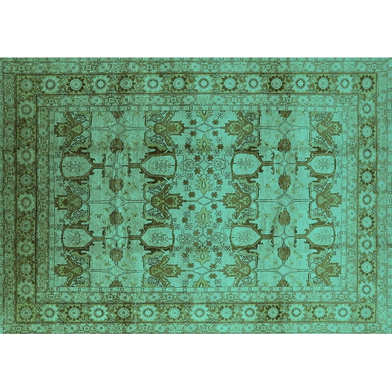 Ahgly Company Machine Washable Indoor Rectangle Oriental Turquoise Blue Industrial Area Rugs, 3' x 5'