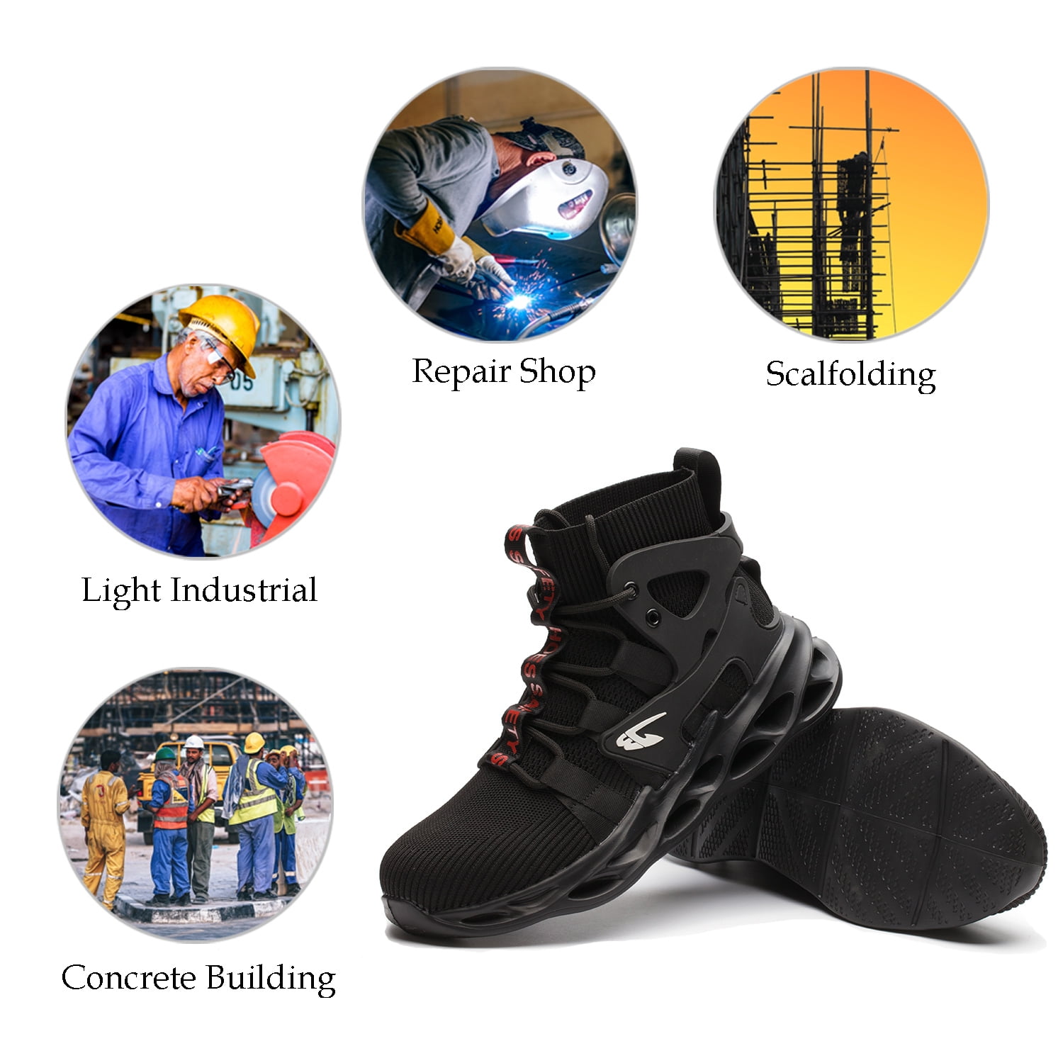 ORISTACO Steel Toe Work Boots Indestructible Water-Resistant Lightweight Protection Construction Safety Footwear 