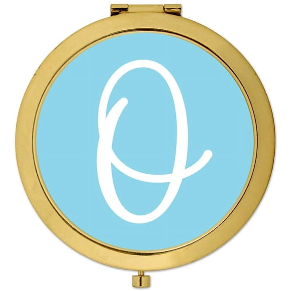 Koyal Wholesale Gold Compact Mirror Bridesmaid's Wedding Gift, Baby Blue, Monogram Letter O, 1-Pack