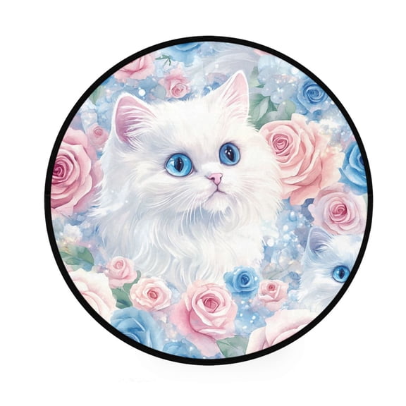 BZSMCE Round Decorative Floor Mat Whimsical Feline Dreams Pattern 36.2IN