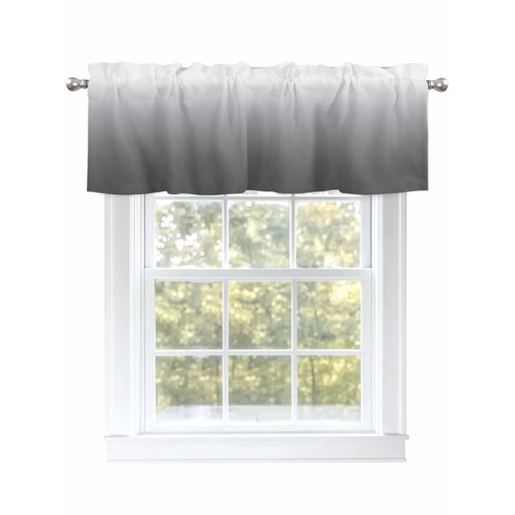 Valance Curtains for Kitchen Windows White Grey GradientRod Pocket Valance Ombre ArtShort Window Curtain Topper for Bedroom Living Room Bathroom 54x18in,1 Panel