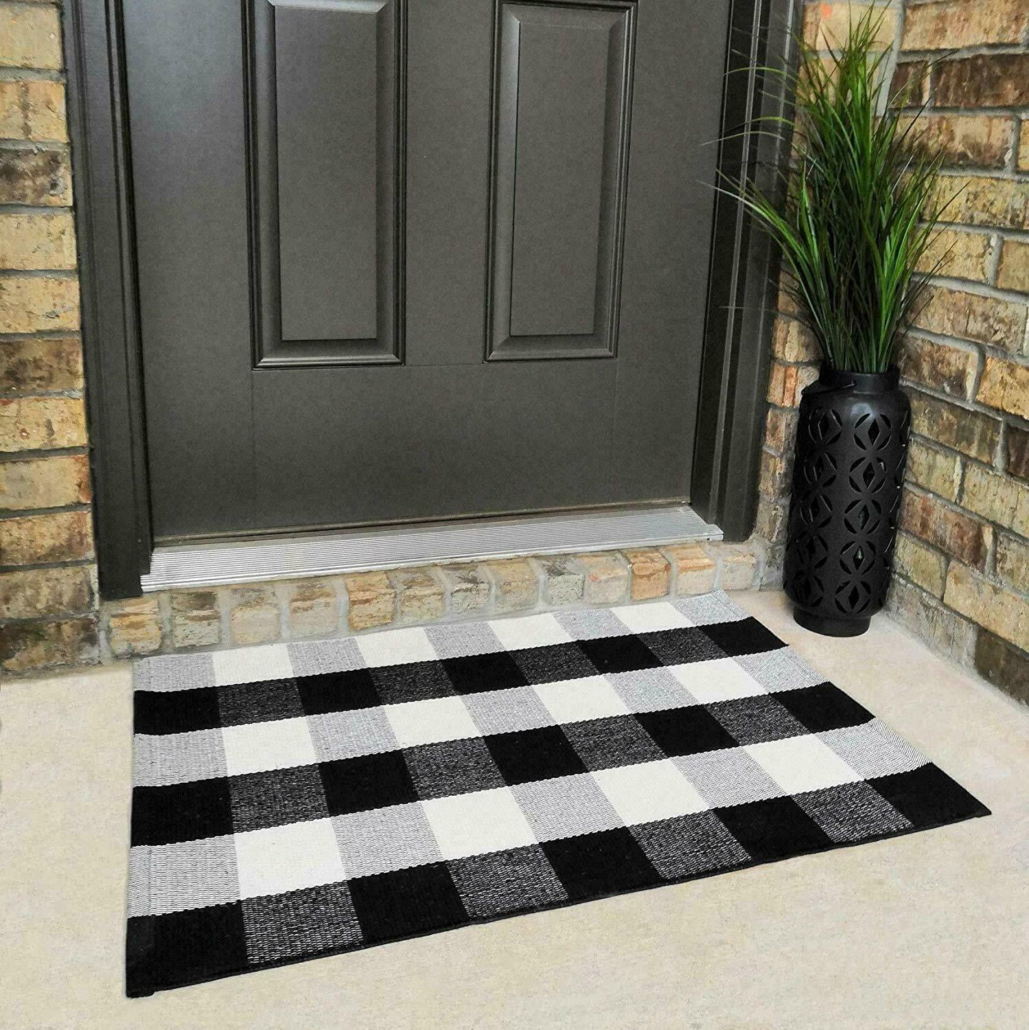 Cotton Buffalo Plaid Rugs Black And White Checkered Rug Welcome