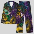 thumbnail image 2 of BiZtdJrK Prime Sales Of The Day Womens Pajama Sets Mardi Gras Mask Print 2 Piece Outfits Casual Button Long Sleeve Blouse and Lounge Trousers Comfy Satin Sleepwear Multicolor S, 2 of 6