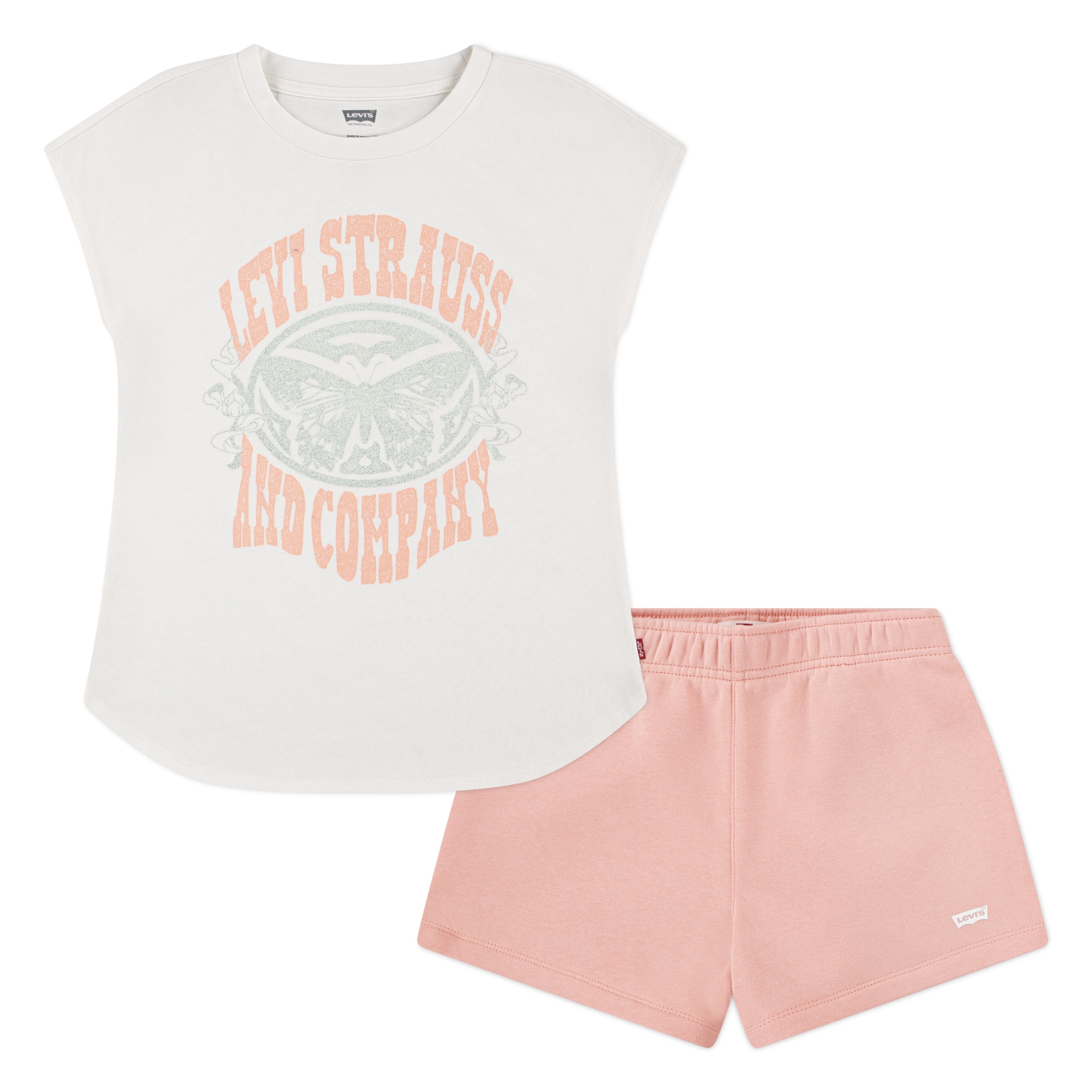 Levi Girls Short Sleeve Butterfly Tee and Short Set, Size 7-16