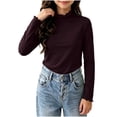 thumbnail image 2 of LUGOGNE Tween Girls Mock Neck T-Shirts Long Sleeve Thermal Shirts Solid Color Warm Undershirt Tops Purple,150, 2 of 8