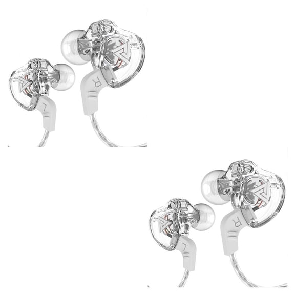 Injueey Auriculares con cable en la oreja, bajos, portátiles, deportivos, para correr, para reproducir música, videojuegos, conector de 3,5mm, Blanco transparente 2piezas