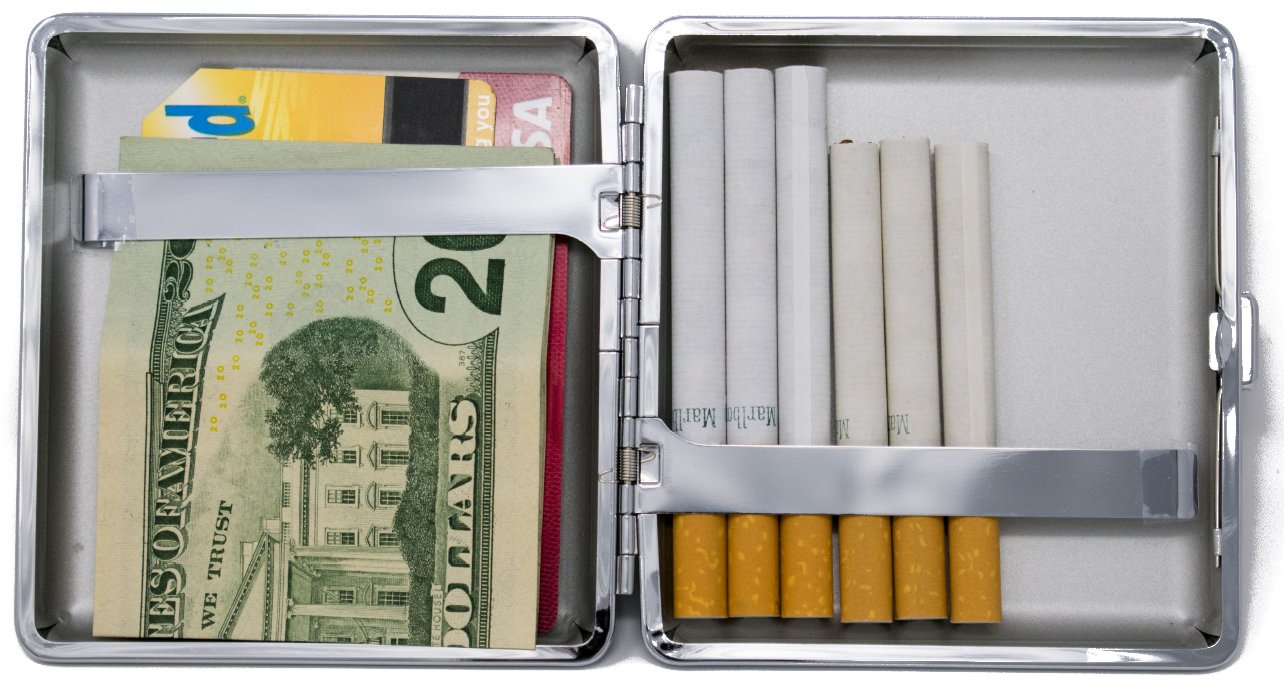 Set of 2 Metal-Plated King Size Leather Cigarette Case & Stash Box (Crocodile Brown)