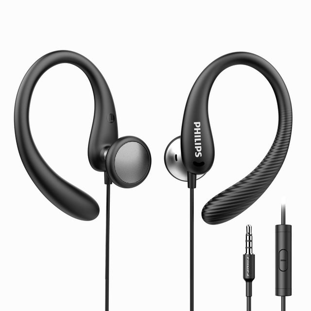Auriculares PHILIPS para colocar sobre la oreja con micrófono para deportes y correr, color negro