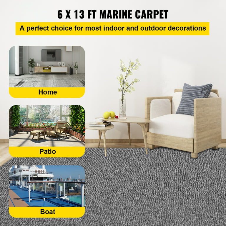 VEVOR Boat Carpet 6x13' Indoor Outdoor Marine Carpet Rug - Size Optional -  32 oz. waterproof patio Anti-slide rug, Gray