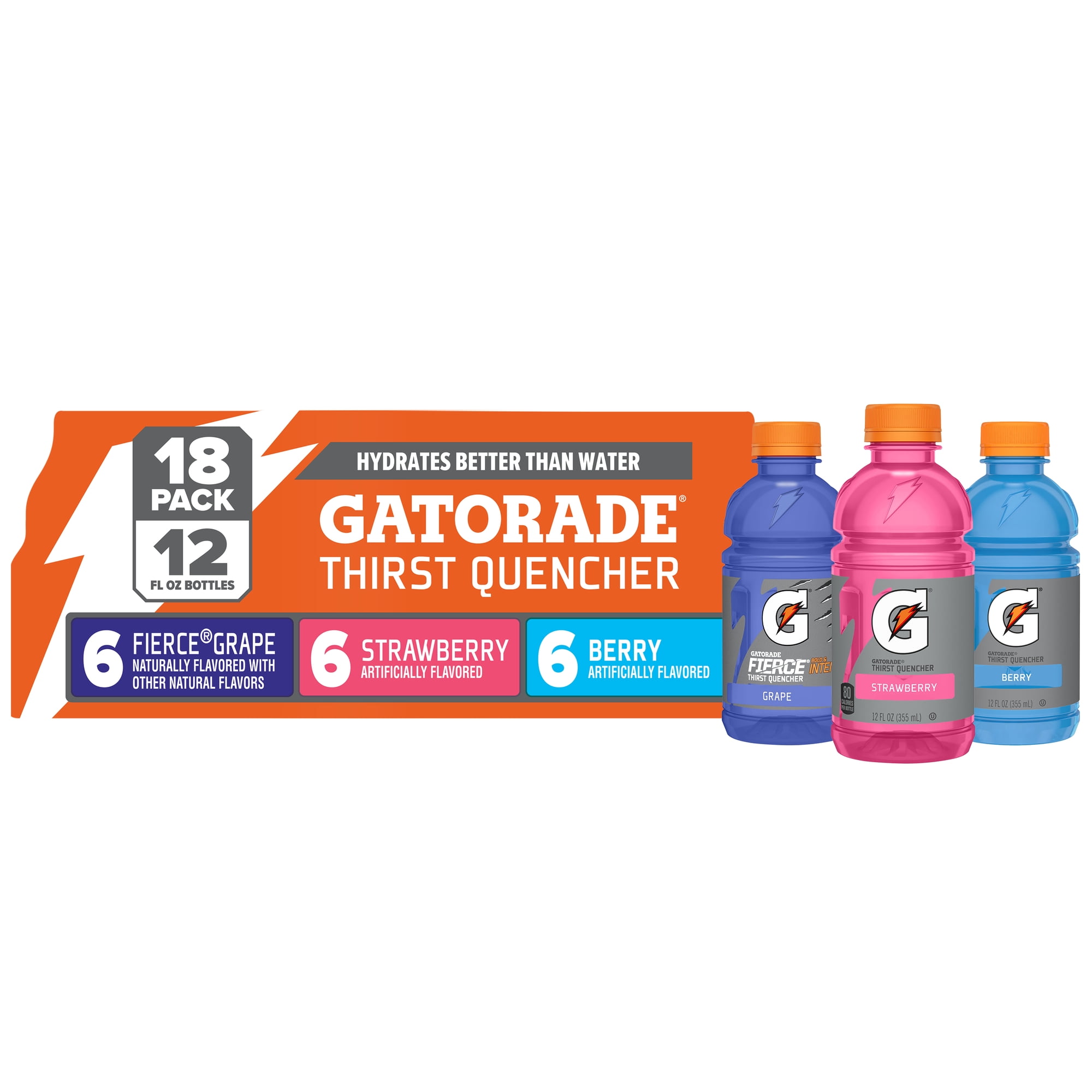 Gatorade Thirst Quencher Electrolyte Sports Drink, Grape, Strawberry and Berry, 12 fl oz, 18 Count Bottle