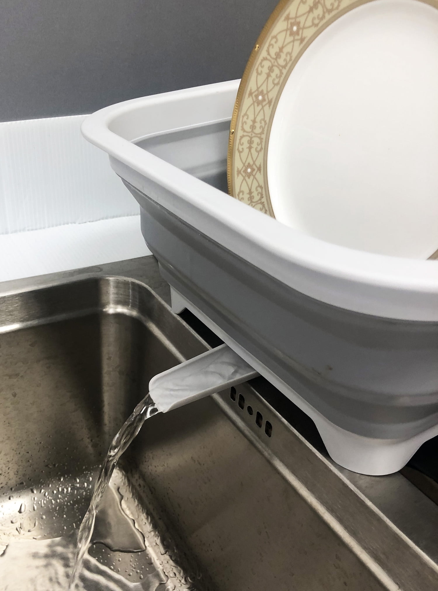SAMMART Collapsible Dish Drainer with Swivel Spout - Foldable Drying Rack - Portable Dinnerware Organizer - Space Saving Kitchen Storage Tray