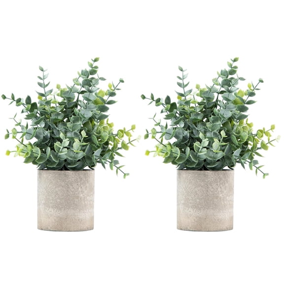 2 Pack Small Fake Plants Eucalyptus Potted Artificial Plants for Shelf Desk Home Bathroom Farmhouse Room Coffee Table Decor (Sage Green)