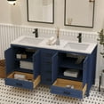 thumbnail image 5 of Ayna Decors Rooh 60 in Navy Blue Double Sink Bathroom Vanity Set with White Quartz Countertop | 4 Soft Closing Doors | 6 Full Extention Soft Close Drawer | Black Hardware, 5 of 10