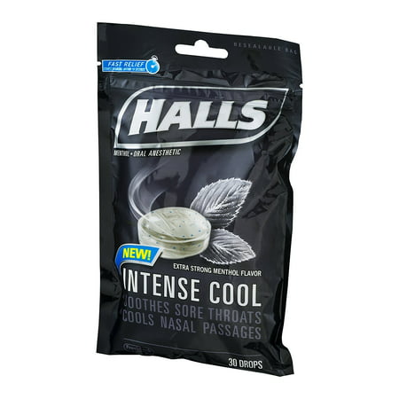Halls Menthol Oral Anesthetic Drops Intense Cool Soothes Sore Throats 30