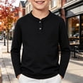 thumbnail image 2 of Lumtrix Boys Henley Long Sleeve Shirt Plain Crewneck Vintage Top Soft Spring Fall Winter Daily Wear Top Black 110, 2 of 7