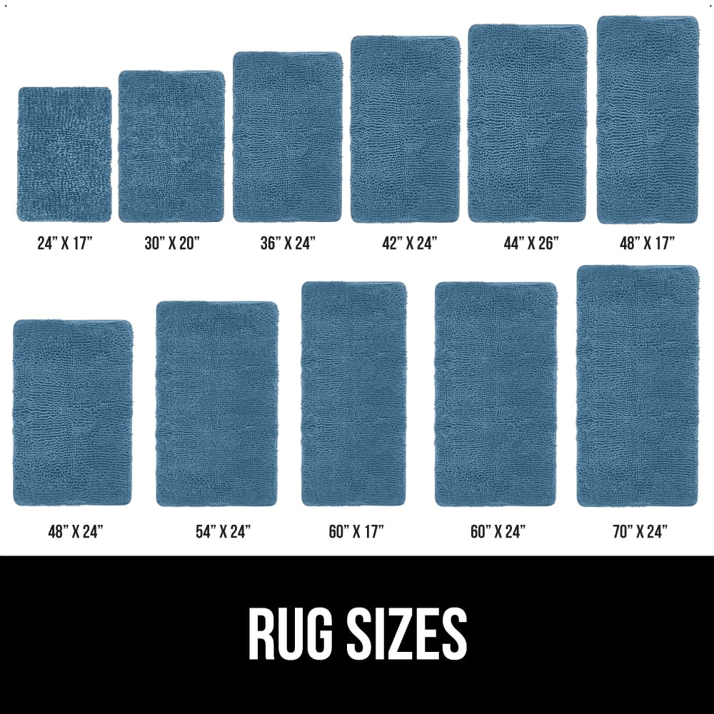 GORILLA GRIP Chenille Bath Rug 24x17, Rubber Backing Quick Dry Washable Microfiber Mats, Blue
