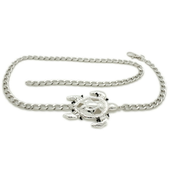 Women Silver Metal Chain Ocean Turtle Charm Belt XL XXL