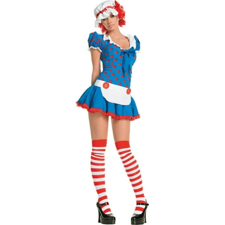 Blue and Red Polka Dotted Rag Doll Women Adult Halloween Costume - Extra