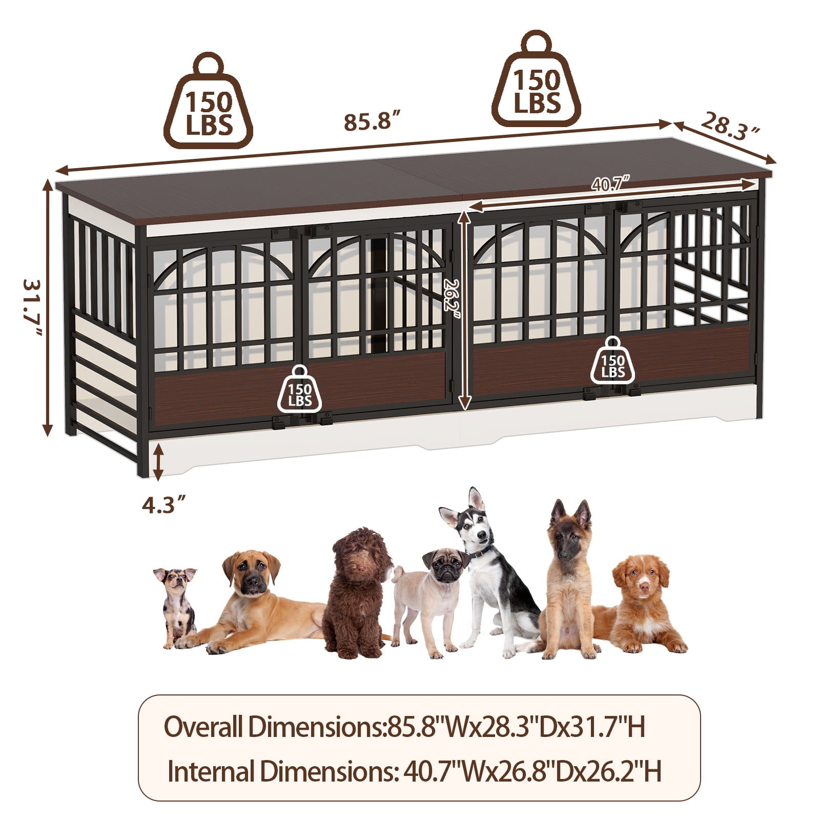 Bel Ark 86 inch Double Dog Crate Furniture for 2 Large Dogs Heavy Duty Double Dog Crates Furniture Indoor as TV Stand,Large White