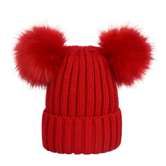 Mightlink Women Hat Solid Color Plush Balls Autumn Winter Fluffy Pompoms Beanie Cap for Outdoor