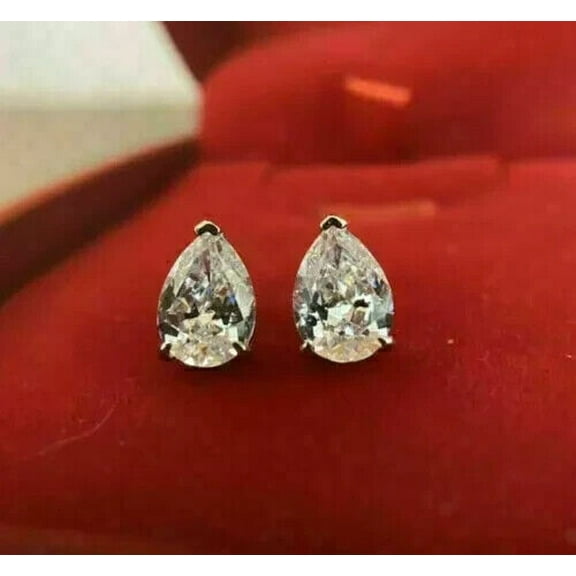 2Ct Pear Cut Lab Created Diamond Women Stud Earring 14K White Gold Plated