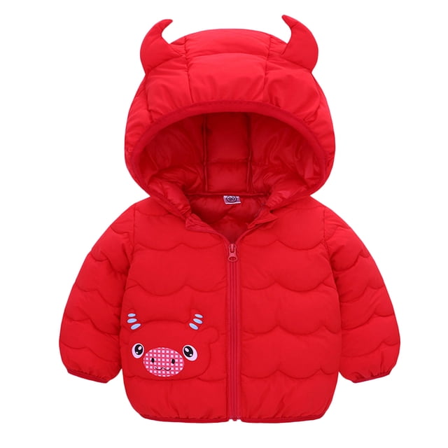 WEIYLL Hauts pour Garçons Tout-Petits Hiver Dessin Animé Vache à Capuche Épaissir Coupe-Vent Manteaux Chauds Rouges pour 12-18 Mois
