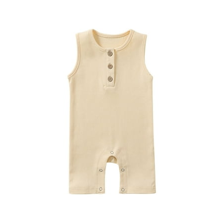 

Elainilye Fashion Newborn Baby Bodysuit Girls Boys Summer Sleeveless Solid Color Jumpsuit Romper Sizes Newborn-24M