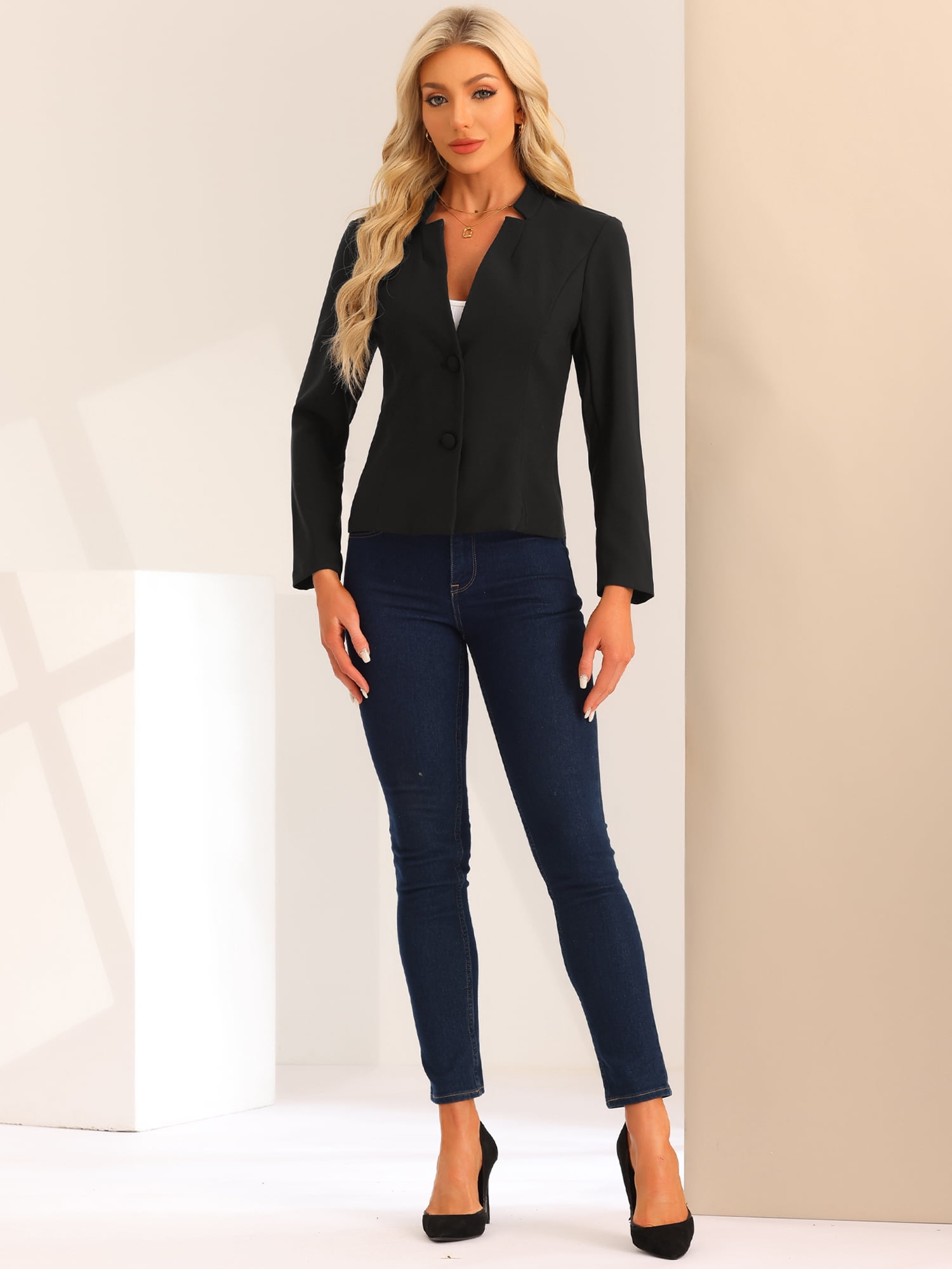 DARING DIVA Women's Long Sleeve Suit Office Notched Collar Blazers S Black