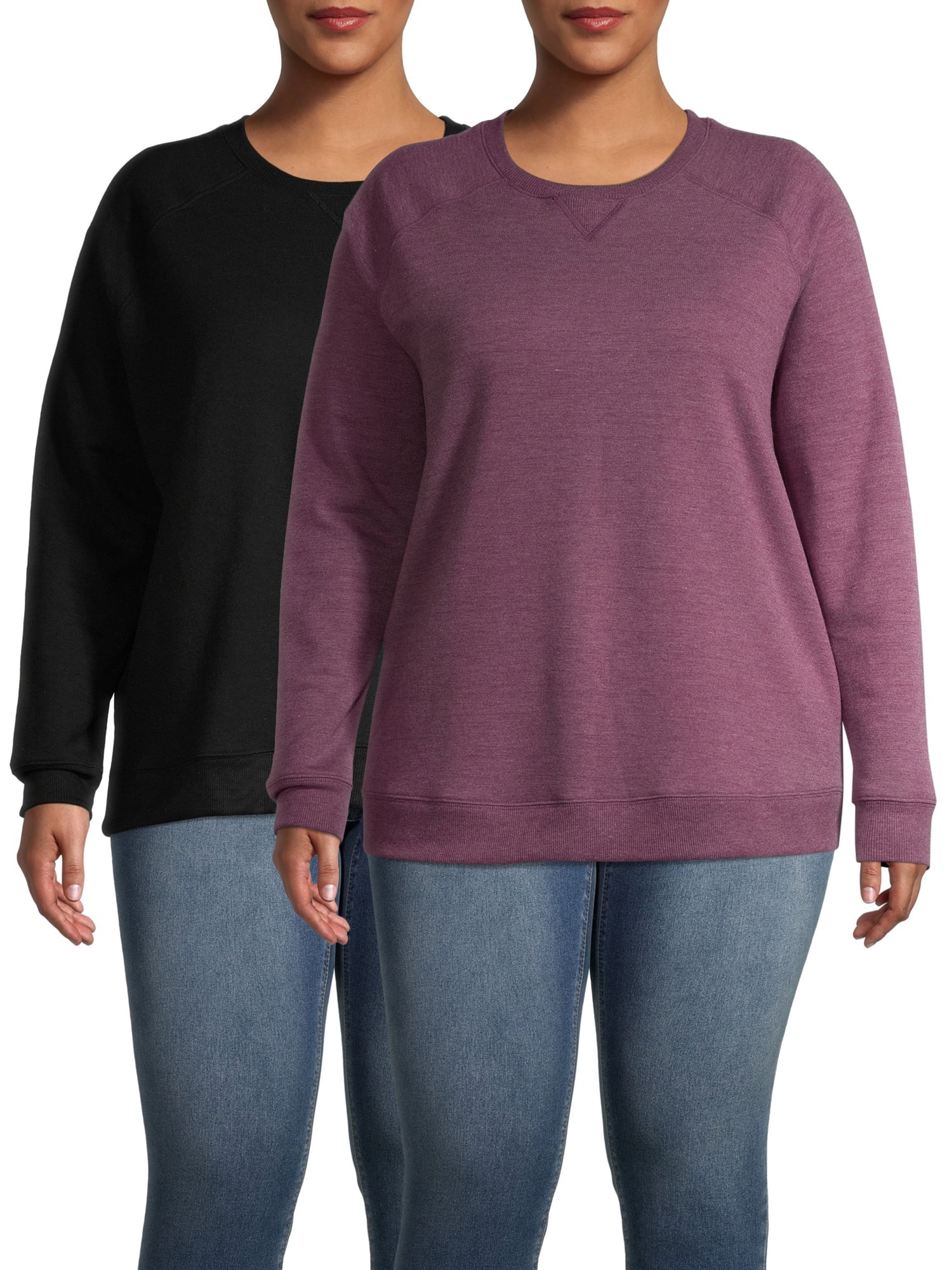 Terra & Sky - Terra & Sky Women's Plus Size Fleece Athleisure Sweatshirt 2-Pack - Walmart.com 