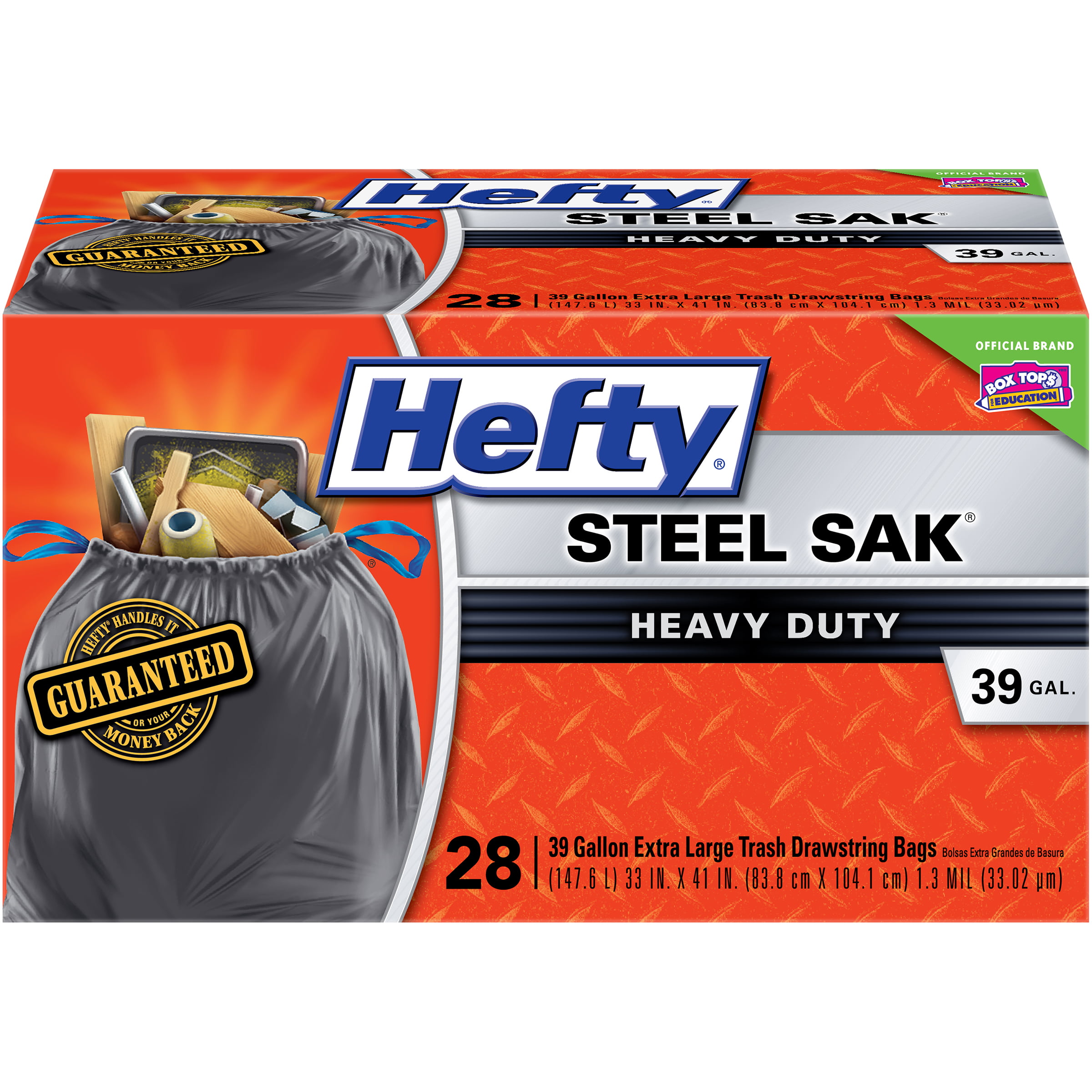 Hefty SteelSak Large Trash Bags 15 Count 30 Gallon.