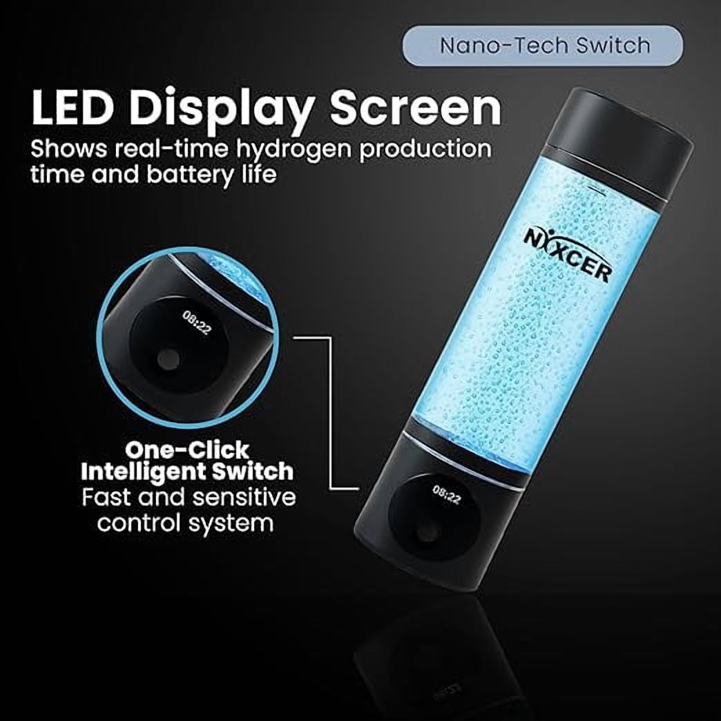 Nixcer Hydrogen Pro Water Bottle, 8000PPB H2, OLED, SPE/PEM Tech, Type C-C  Dual Mode, Portable Hydrogen Generator for Drinking & Inhalation – Wellness, Gym, Travel, Gift Black